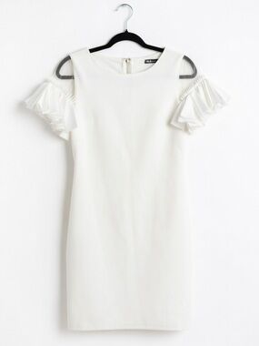 Ina White Cold-Shoulder Ruffle Mini Dress